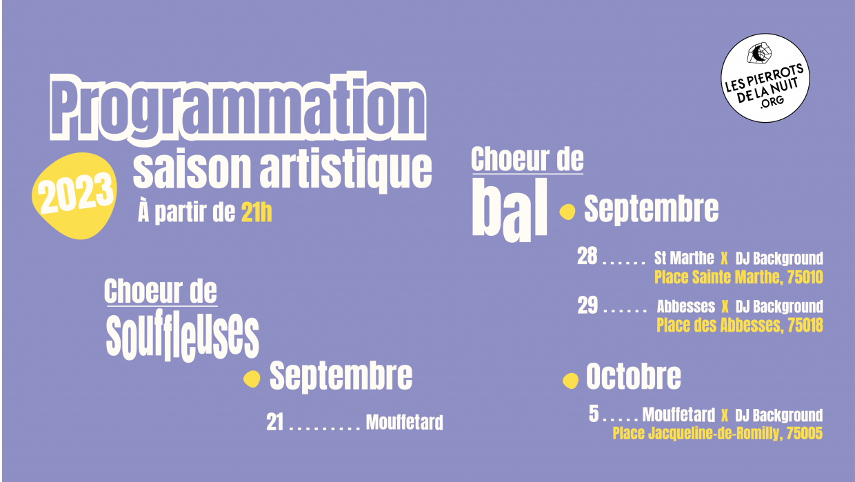 Mise à jour programmation saison artistique: septembre et octobre 2023